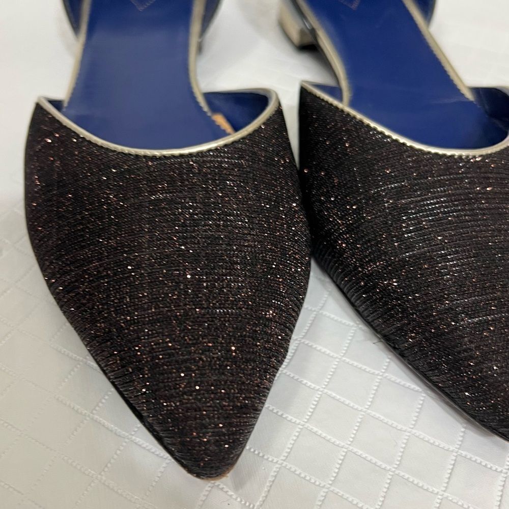 Valentina Rangoni Shimmery Glitter Black Pointed Toe Flats D’Orsay Size 8.5 - Picture 10 of 15